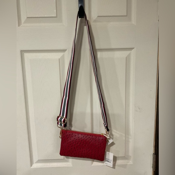 NWT Red Ostrich Crossbody Purse - Picture 1 of 6